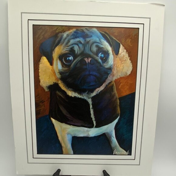 Signed Robert McClintock “The Aviator” Pug Print 13 1/2" x 10 3/4"